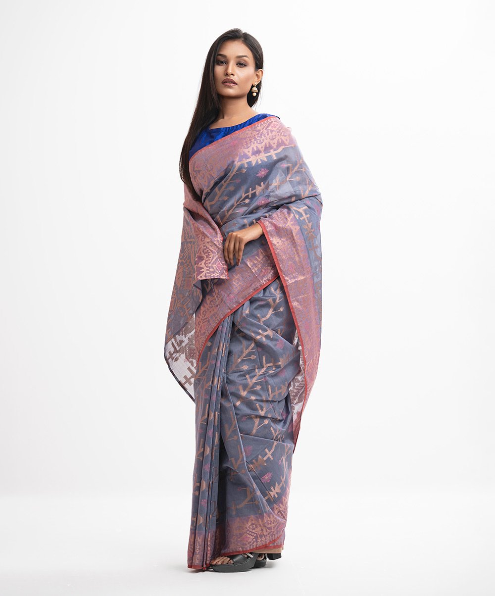 Ash Blue Half-silk Saree