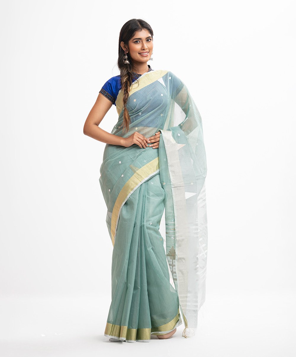 Aqua Green Half-silk Saree